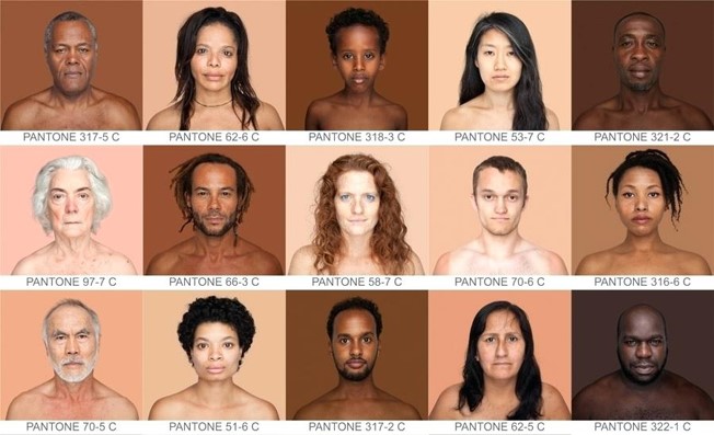 Angélica Dass, “Humanae" photo project. The artist took pictures of over 4,000 humans and matched their unique skin tones to the Pantone color printing chart.